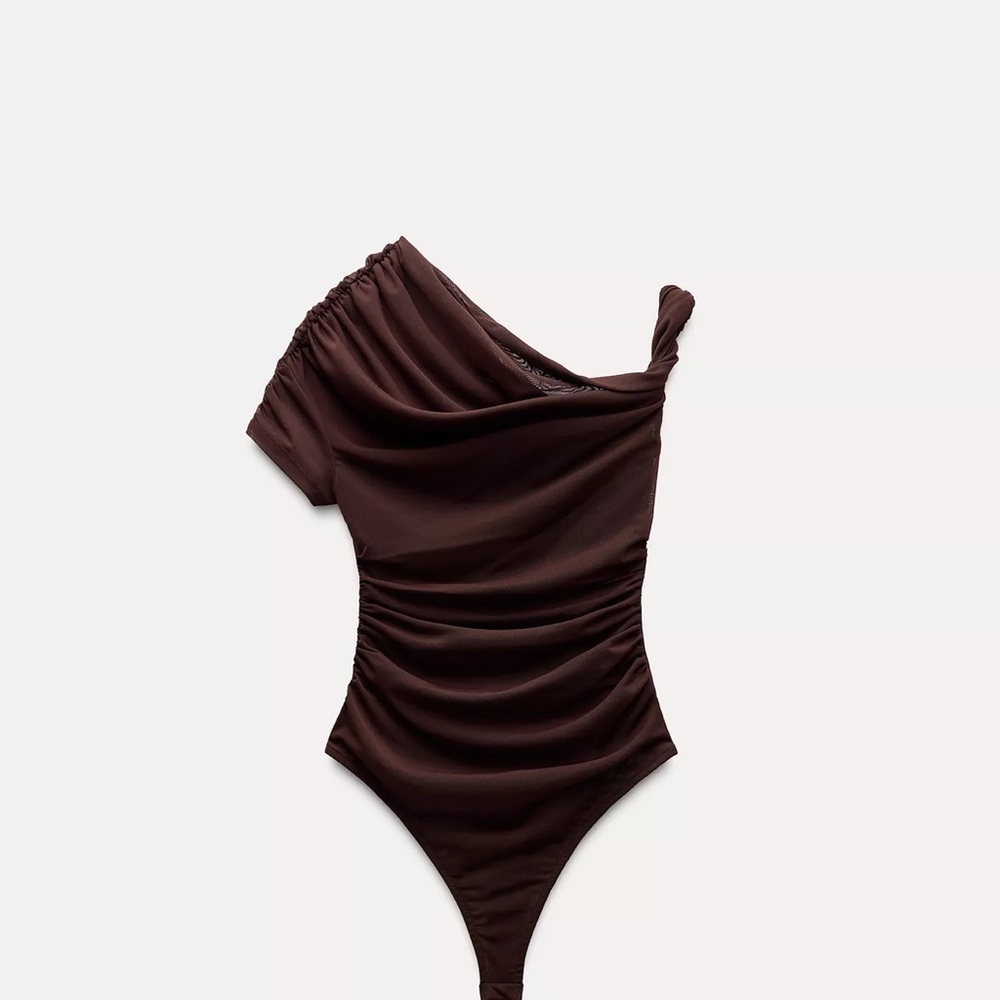Zara Brown Bodysuit with Asymmetrical Design